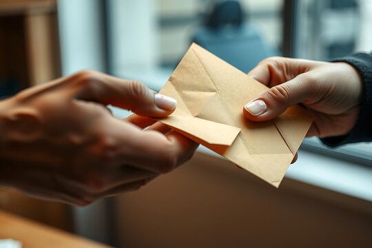 Generative AI Handing Over an Envelope to Another Hand.