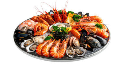 Seafood platter on crushed ice