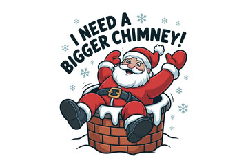 santa claus with christmas gifts, Christmas Cartoon Santa Stuck in Brick Chimney Vector