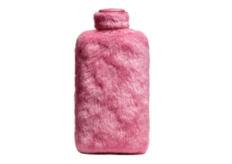 Pink fur-covered hot water bottle, isolated