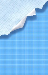 Torn light blue graph paper reveals a similar sheet underneath, creating a textured, layered effect with a subtle curve and uneven tear