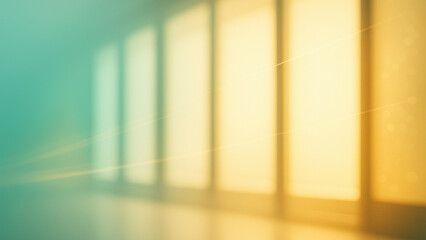 Soft sunlight streaming through abstract window in warm yellow and teal hues