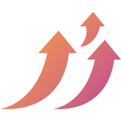 Three Abstract Upward Pointing Arrows with Gradient Colors Representing Growth and Progress on a Transparent Background