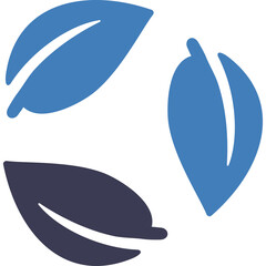 Three Blue and Dark Blue Leaves in a Circular Motion on a Transparent Background Representing Nature and Recycling