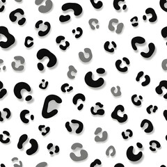 Fototapeta premium A seamless leopard print pattern with black and grey spots on a clean white background.
