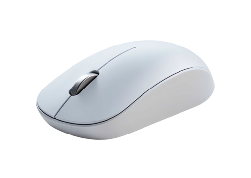 Sleek white wireless computer mouse, silver scroll wheel