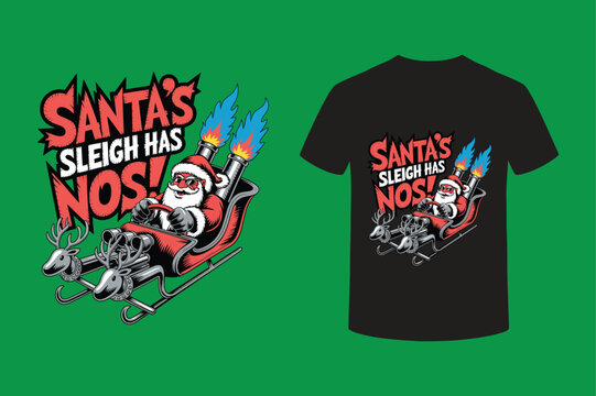 t shirt design concept, Funny Turbo Santa Riding NOS-Powered Sleigh Christmas Vector