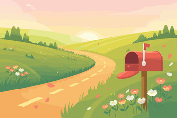 Fototapeta premium Mailbox in a Sunny Countryside Field