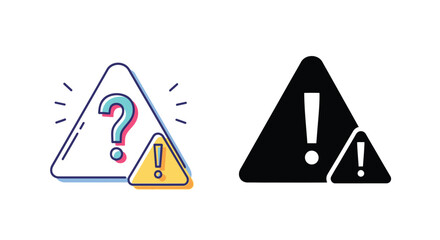 Colorful question mark and solid black exclamation point warning triangle icons