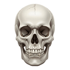 Obraz premium Frontal view of a human skull, showcasing detailed bone structure and anatomical features.