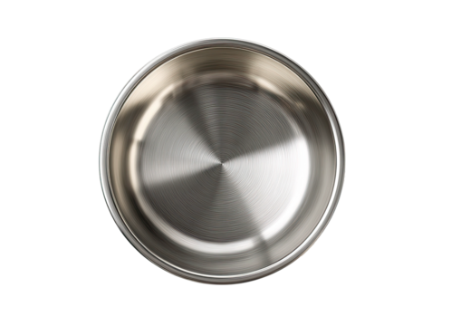 Metal bowl, circular, top-down, shiny, with concentric lines