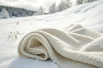 Soft, elegant cashmere or alpaca throw draped in soft folds to highlight its cozy texture for product display