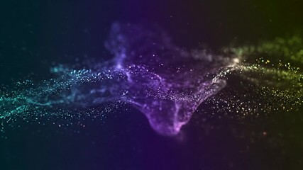 Hypnotic flow of iridescent liquid textures, creating an evolving backdrop reminiscent of deep sea bioluminescence or nebulae. Close up, slow motion capture of shimmering particles.