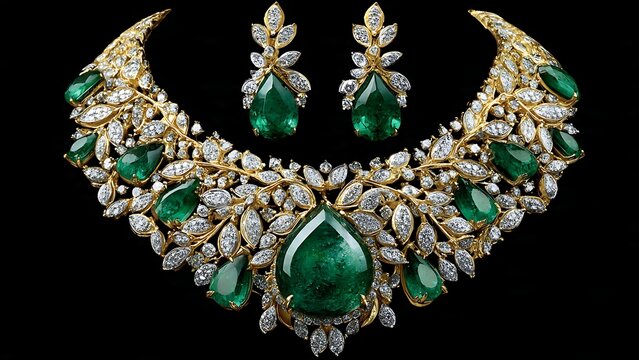 Elegant Gold Jewelry Set with Emerald and Diamond Accents for Special Occasions