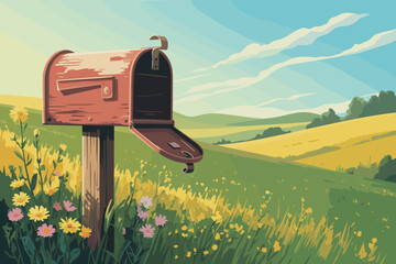 Sunny Countryside Mailbox Art | Wildflowers, Green Fields & Summer Landscape