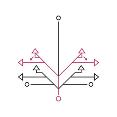 Abstract geometric diagram with branching paths and arrows