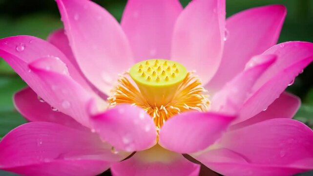 An artistic macro shot revealing the intricate textures and geometric patterns of a lotus seed pod and its delicate petals, bathed in natural light. Extreme close up, focusing on the minute?