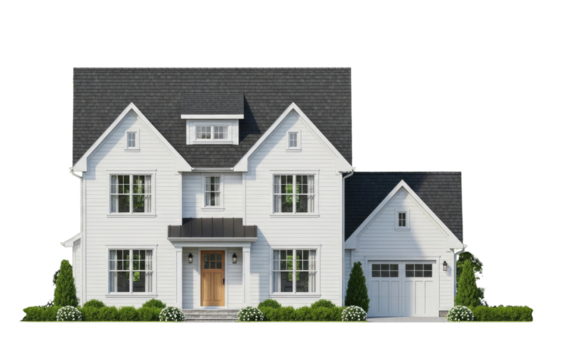 Modern white house with attached garage transparent background cutout png - Powered by Adobe