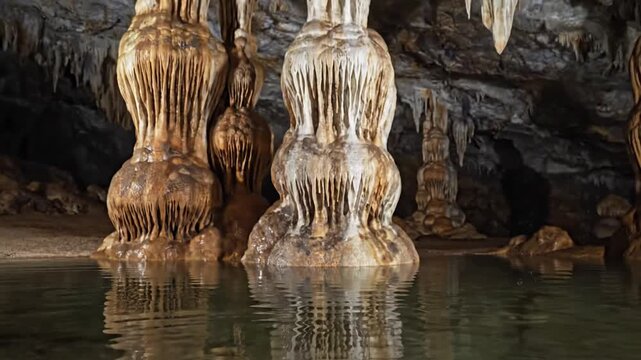 Capturing the intricate, slow formation of mineral deposits, showcasing the delicate drip by drip growth of ancient geological structures over millennia.