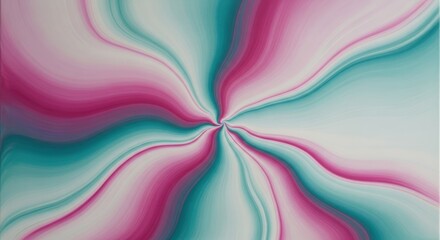 Vibrant abstract pattern of pink, teal, and white swirls radiating from the core