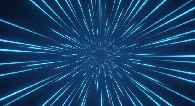Vibrant blue light streaks converge, forming a dynamic abstract hyperspace tunnel effect