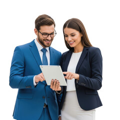 Business professionals reviewing tablet transparent background cutout png