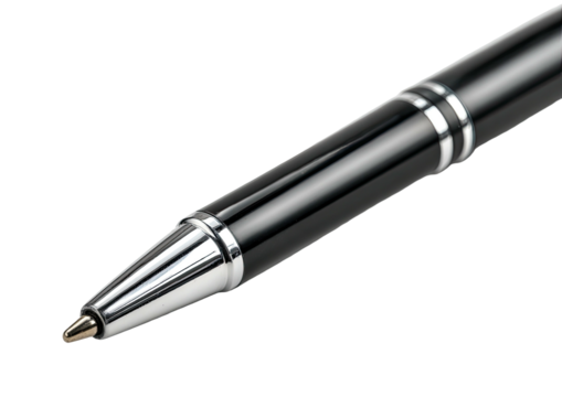 Sleek, black pen with silver accents, close-up shot
