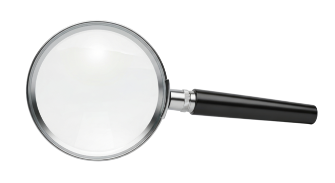 Magnifying glass with black handle transparent background cutout png