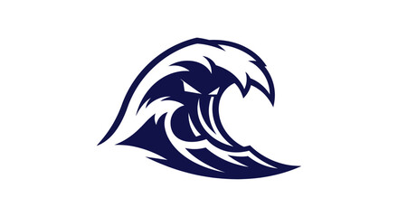 Stylized ocean wave icon dynamic illustration in dark blue on white