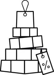 Stacked Gift Boxes with Price Tags, Christmas Tree Shape, Sale and Discount Icons