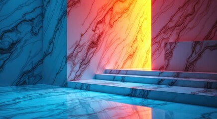A close up of a marble staircase with a bright light coming through