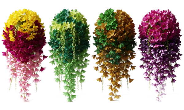Colorful hanging plants illustrations with transparent background for design elements and decorations