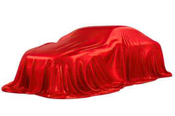 New Car Reveal: Experience the Anticipation of the Automotive World with a Dramatic Red Silk Cover, Evoking Luxury, Mystery, and Excitement – A Teaser for the Next Generation Vehicle Innovation.
