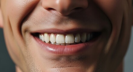 Radiant and confident smile of a man with perfectly straight white teeth, showcasing dental care and oral hygiene