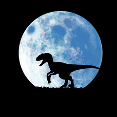 dinosaur, raptor silhouette, moon, night, prehistoric, jurassic