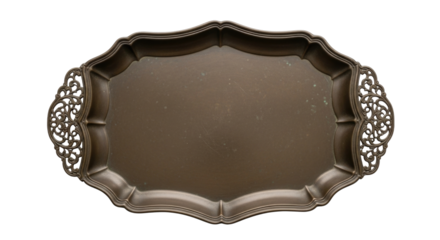 Antique silver platter with ornate handles transparent background cutout png