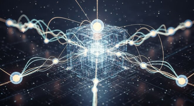 Abstract Digital Network With Glowing Connections and Nodes. - Powered by Adobe