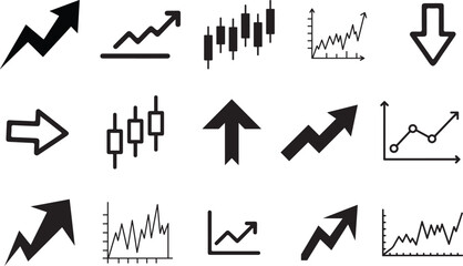 Black Stock Market Icon Set &ndash; Arrows, Charts, Candlestick, Trend Lines &ndash; Minimal Vector Pack