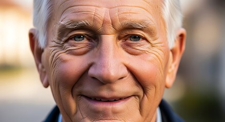 Close-up Portrait of a Smiling Senior Man with Blue Eyes Age and Experience