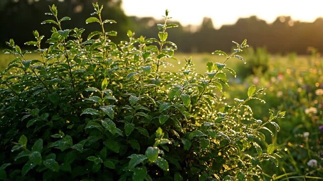 Focus on the intricate details of a bush's foliage, highlighting the texture and color variations of its leaves and branches in natural light. Close up perspective emphasizing the micro elements?