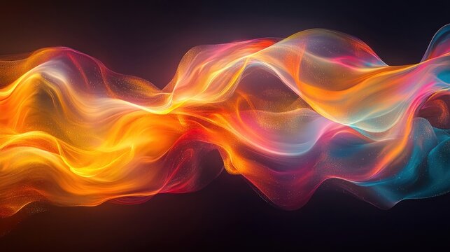 Abstract flowing multicolored waves against dark backdrop, soft glowing effect
