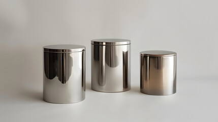 Sleek stainless steel canisters offer a modern storage solution, bringing a touch of minimalist elegance to your kitchen or pantry organization needs
