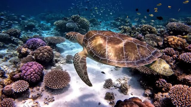 Intricate patterns and textures of a sea turtle's ancient shell, revealing a mosaic of natural resilience and biological artistry. Extreme close up, highlighting detailed scales, scutes, and?