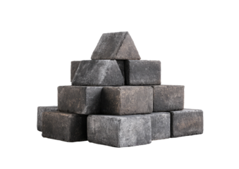 Stacked grey pavement bricks on a dark background