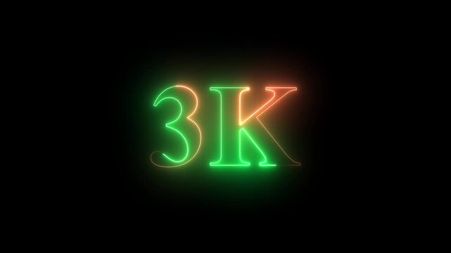 3K.Congratulations. subscribers. neon number. Alpha channel animation in Easy to put into any video. neon 3k Follower neon Text And Firework Animation Subscribers.