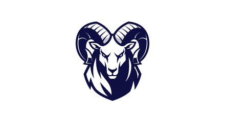 Stylized ram head illustration in dark blue on white background