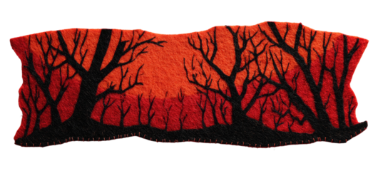 Silhouette trees against a vibrant red-orange backdrop