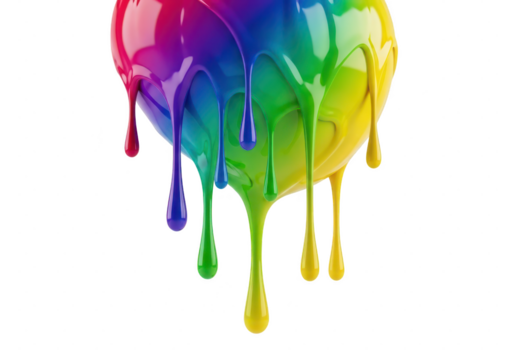 Vibrant rainbow-colored 3D illustration of drops falling from a transparent background - Powered by Adobe