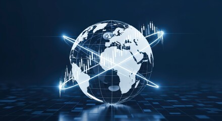 Global Financial Markets and Economic Growth Illustrated with Earth and Stock Charts.