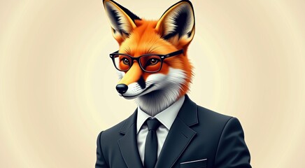 Obraz premium Fox wearing glasses and a suit with a tie animal background